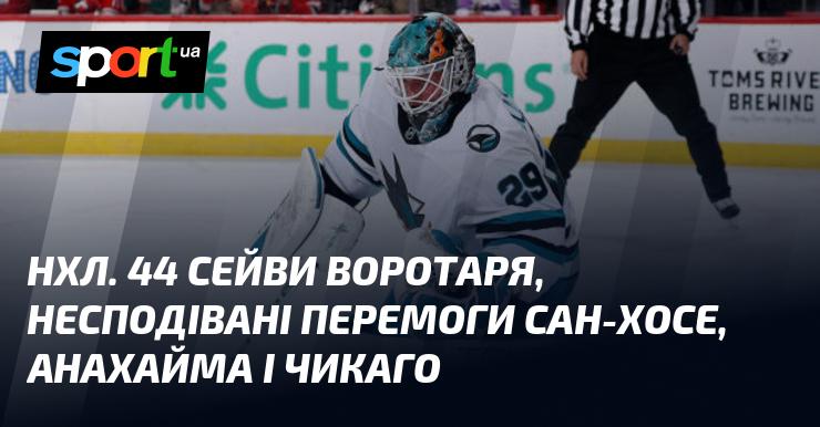 НХЛ: 44 відбиття від голкіпера, несподівані тріумфи Сан-Хосе, Анахайма та Чикаго.